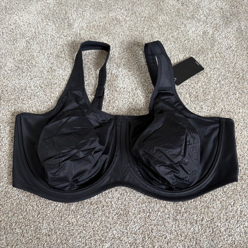 SYROKAN Women's Sports Bra Black Underwire Plus Size 46F NEW